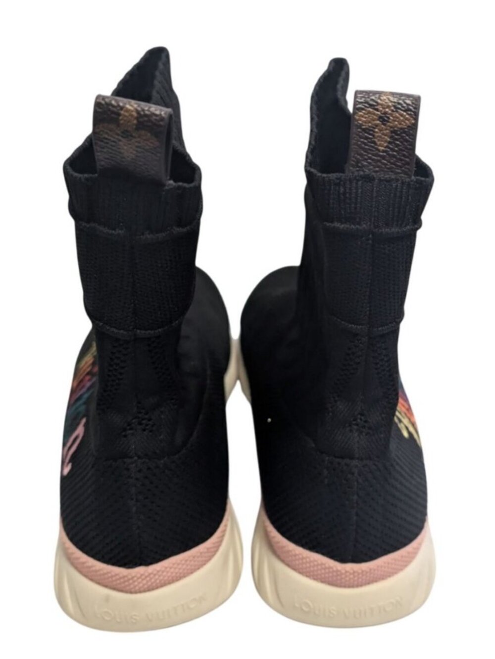Louis Vuitton Aftergame Black Knit Sneaker Boot Rainbow Logo Y2K Size 7 - Picture 6 of 6